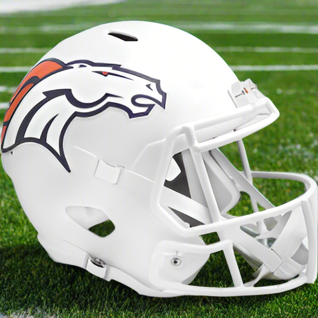 Denver Broncos ⚪🟠 2024 Alternate Riddell Speed Replica Full-Size NFL Helmet - Snow-Capped Speed