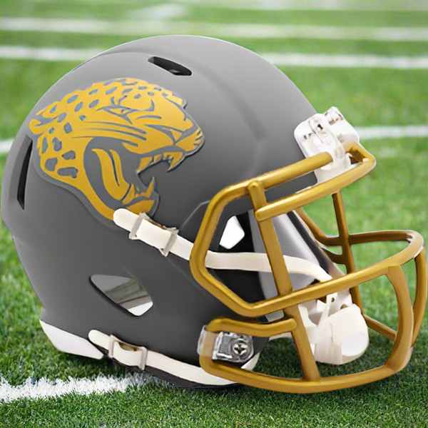 Jacksonville Jaguars 🐆 SLATE Alternate Riddell Speed Mini Football Helmet – Matte Gray & Gold Edition