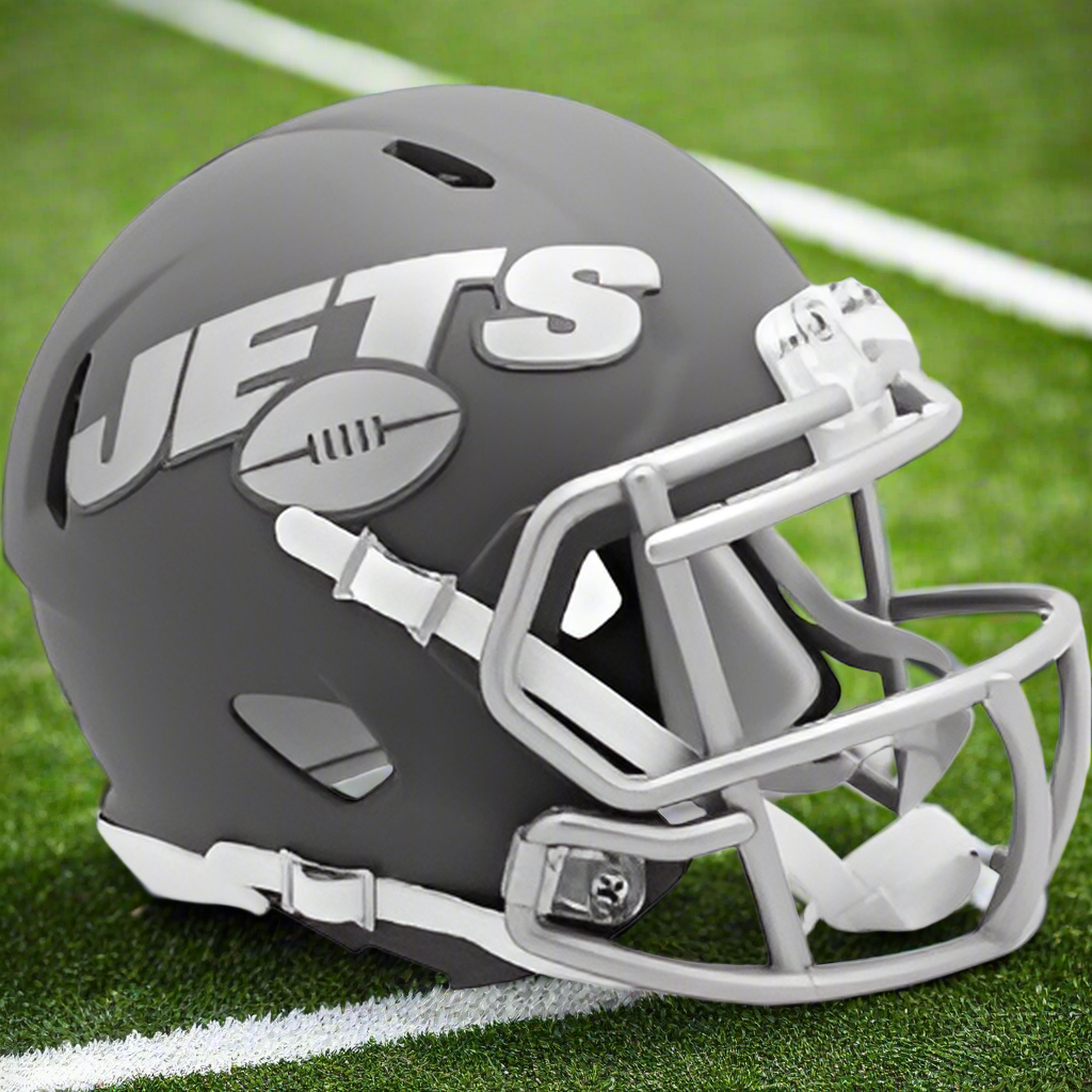 New York Jets ⚙️ SLATE Alternate Riddell Speed Mini Football Helmet – Silver Stealth Edition