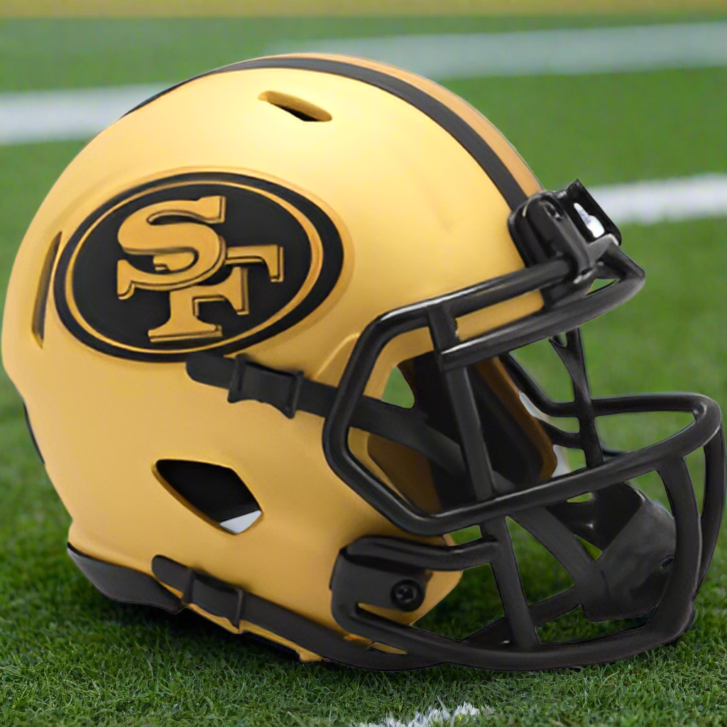 San Francisco 49ers 🖤💛 RAVE Alternate Riddell Speed Mini Football Helmet – Matte Gold & Black Edition