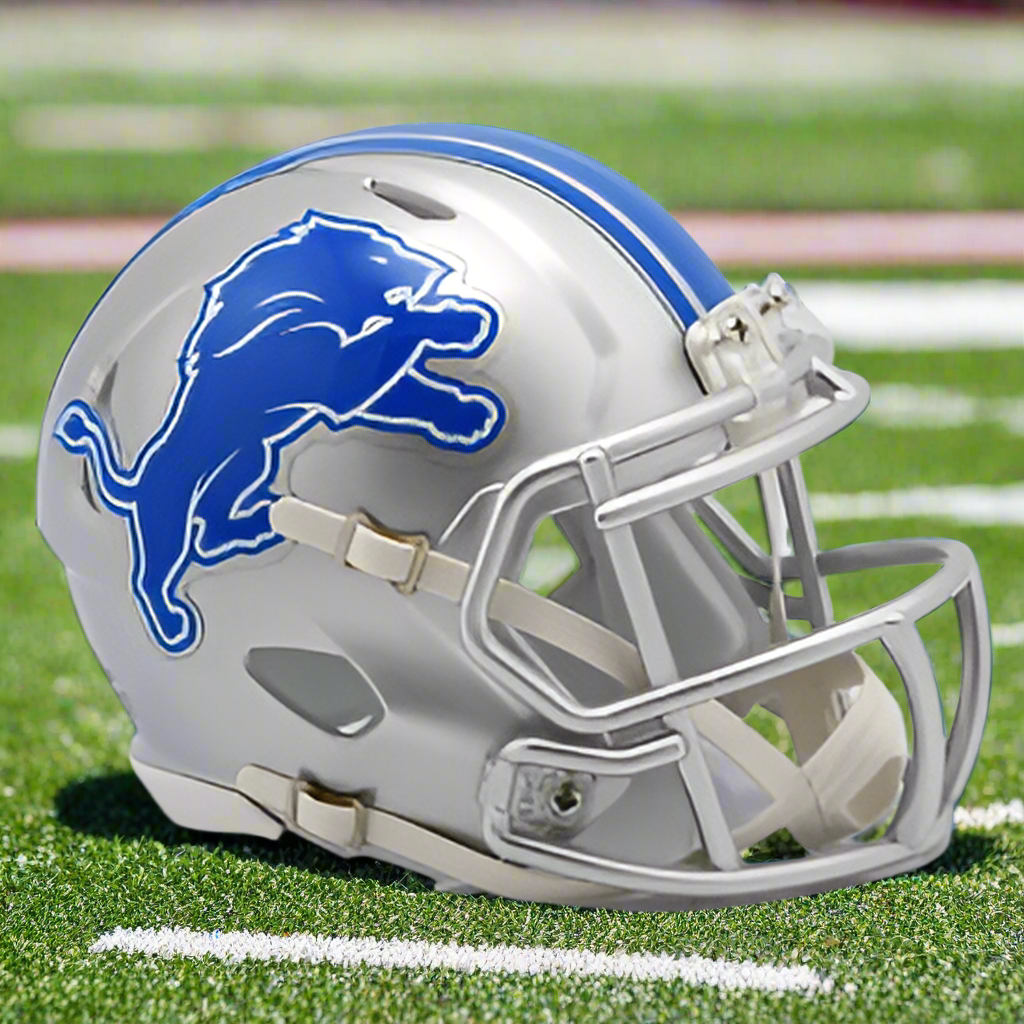 Detroit Lions šµ '17ā'23 Throwback Riddell Speed Mini Football Helmet ā Silver & Blue Classic Edition