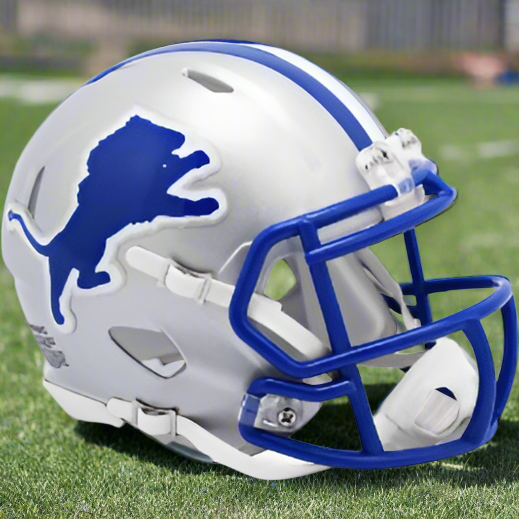 Detroit Lions š¦ '83ā'02 Throwback Riddell Speed Mini Football Helmet ā Silver & Blue Barry Era Edition