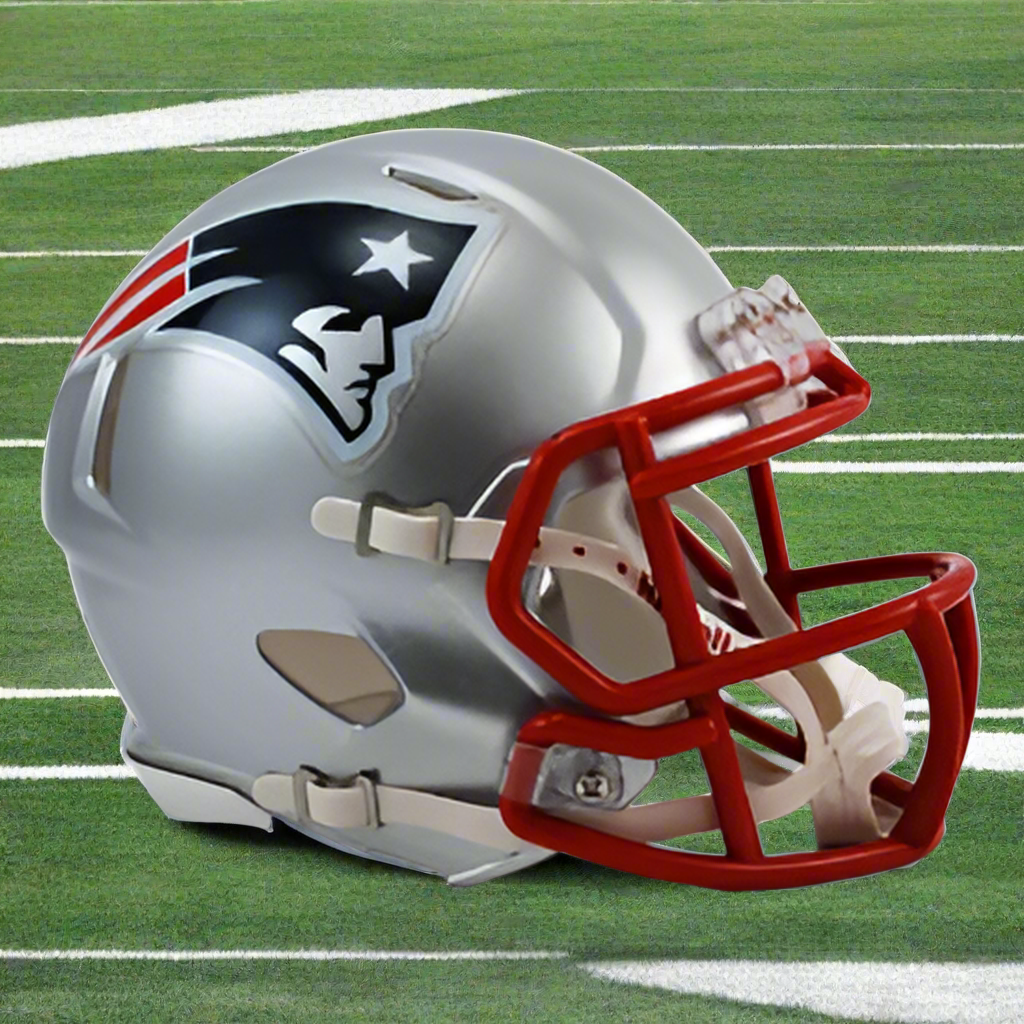 New England Patriots 🏈 Riddell Speed Mini Football Helmet – Classic Silver & Scarlet Design