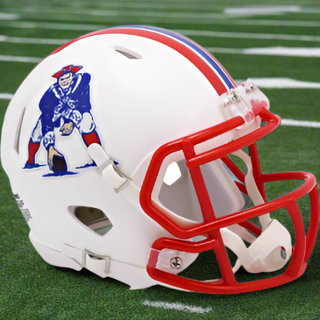 New England Patriots 🔴 '90–'92 Throwback Riddell Speed Mini Football Helmet – Pat Patriot Scarlet Mask Edition