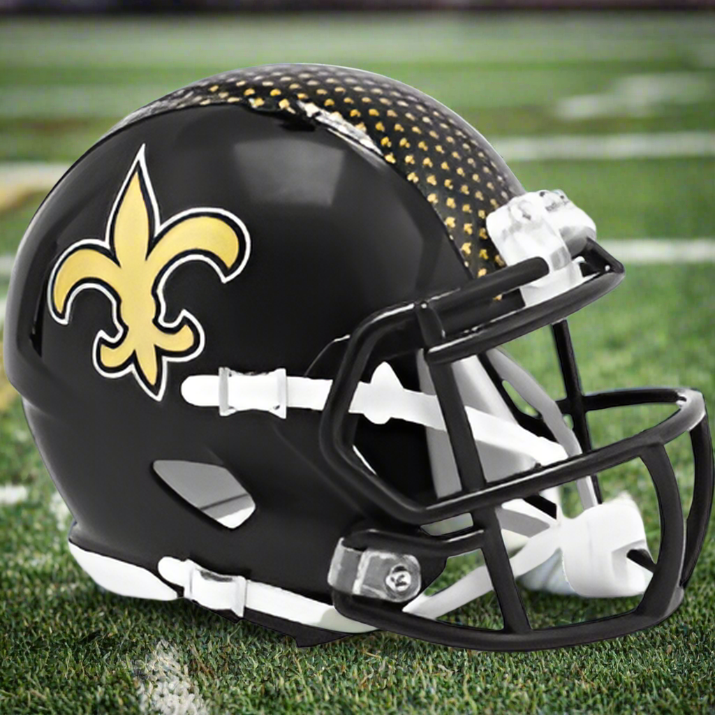 New Orleans Saints ⚜️ 2022 Alternate Riddell Speed Mini Football Helmet – Gloss Black with Gold Fleur-de-Lis Stripe