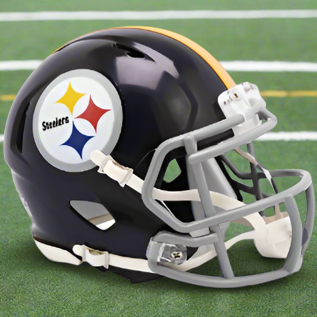 Pittsburgh Steelers 🖤💛 '63–'76 Throwback Riddell Speed Mini Football Helmet – Gray Mask Era
