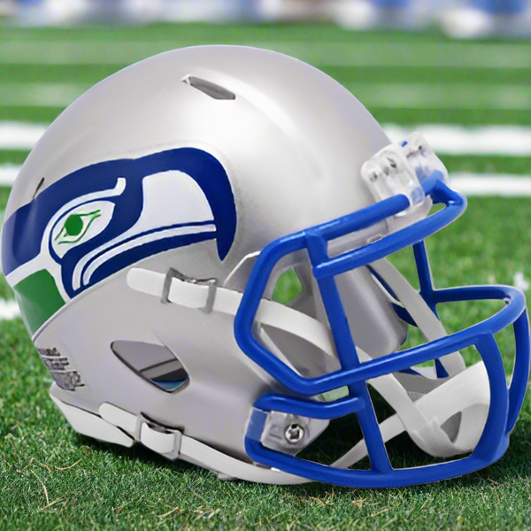 Seattle Seahawks 🟦🪙 '83–'01 Throwback Riddell Speed Mini Football Helmet – Silver & Blue Legacy