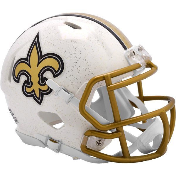 New Orleans Saints ⚜️ 2025 Alternate Riddell Speed Mini Football Helmet – White & Gold Flake Edition