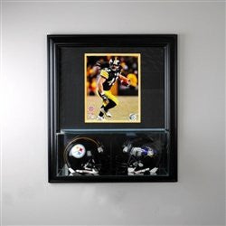 Wall Mounted Double Mini Helmet Display Case with 8x 10